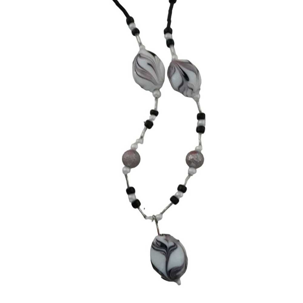 Vintage Beaded Necklace Black White 20" - image 2