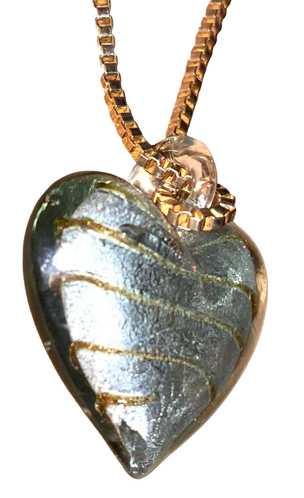 Vintage Vintage Murano Glass Heart Pendant & Neck… - image 2