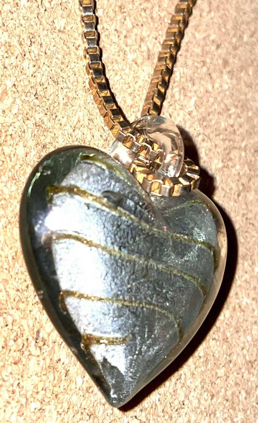 Vintage Vintage Murano Glass Heart Pendant & Neck… - image 9