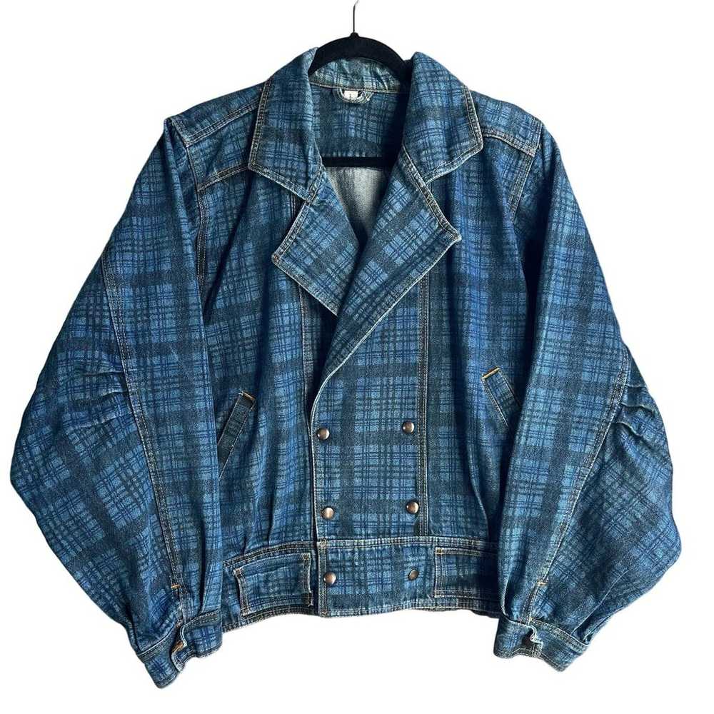 Vintage 80s plaid denim bomber jacket size large - image 2