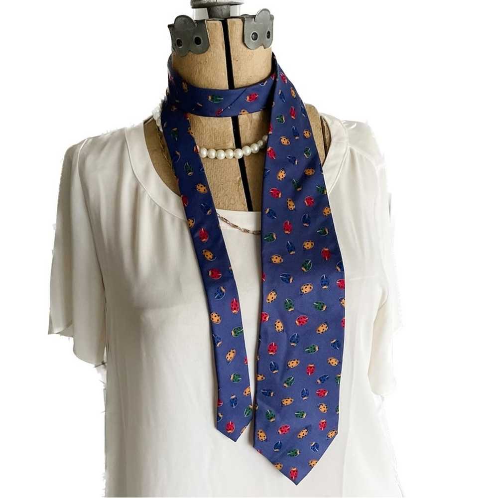 Vintage J.Crew 100% silk handmade lady bug tie ne… - image 2