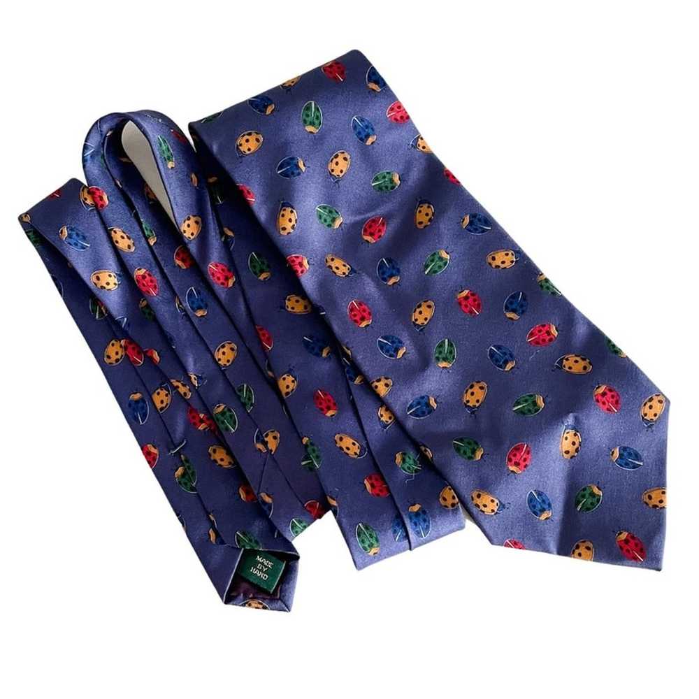 Vintage J.Crew 100% silk handmade lady bug tie ne… - image 3