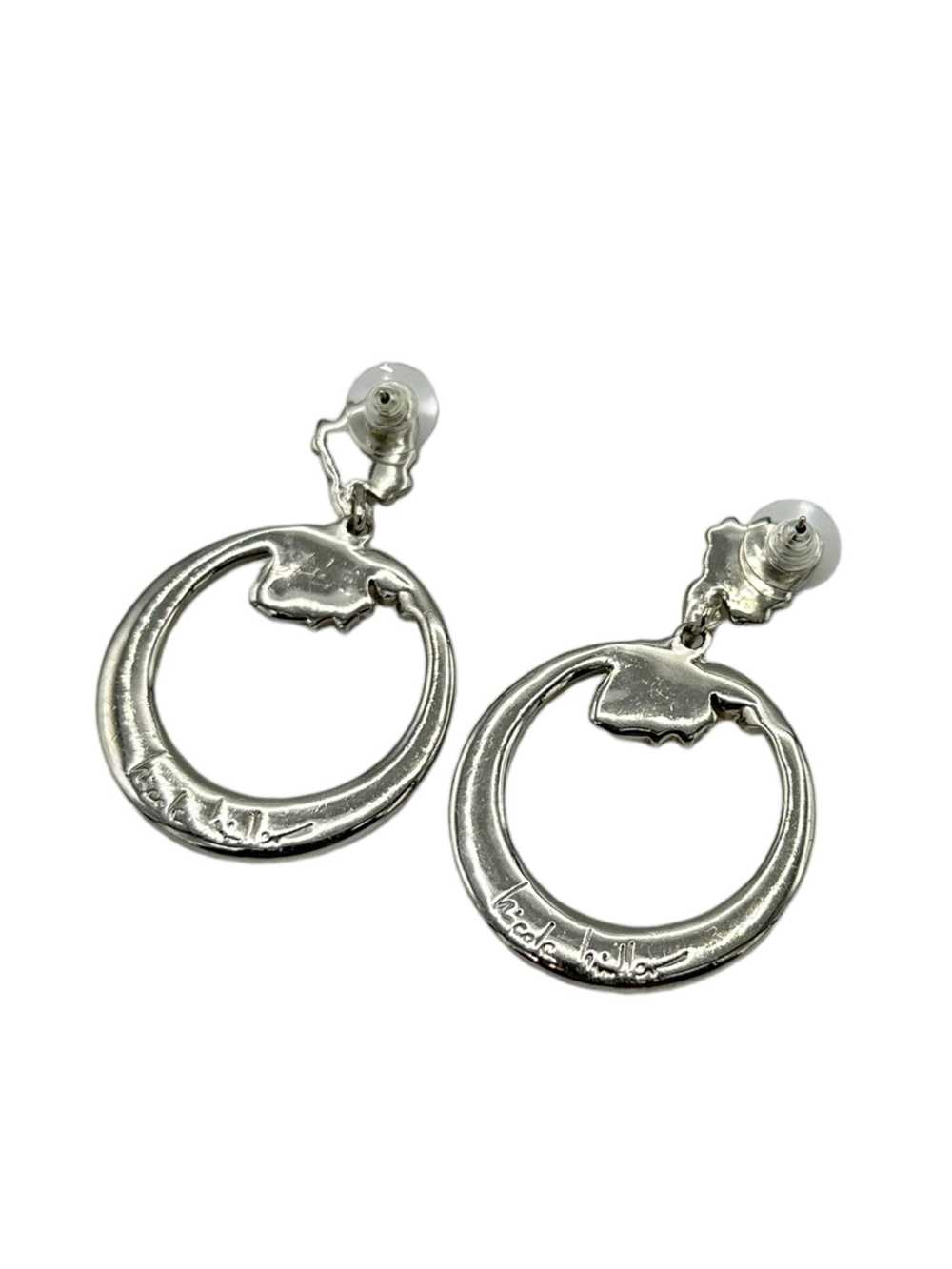 Nicole Miller Silver Large Hoop Dangle Rhinestone… - image 5