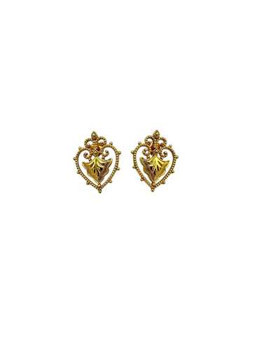 Gold Victorian Revival Heart Vintage Pierced Earri