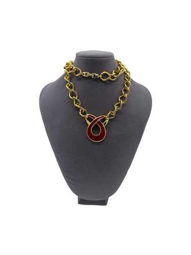 Napier Vintage Jewelry Long Gold Chain Red Enamel 