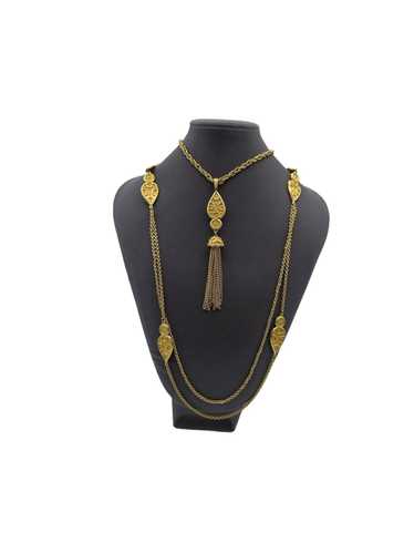 Crown Trifari Signed Jewelry Layered Chain Tassel 