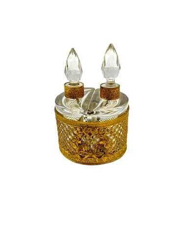 French Pair Crystal Perfume Bottle Floral Gold Orm