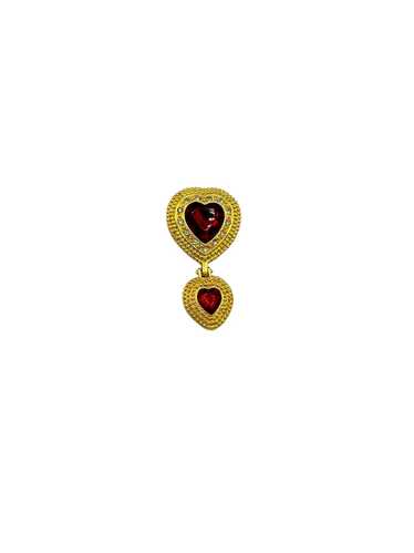 Red Double Heart Dangle Gold Brooch by Victoria Se