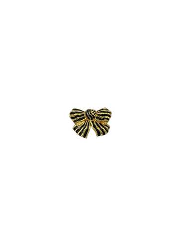 Gold Swarovski Black Enamel Bow Classic Brooch