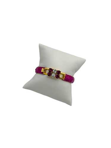 24K Gold Plated Vintage Pink Leather Bangle Bracel