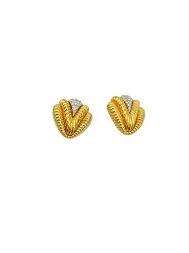 Ciner Gold Rhinestone Vintage Clip-On Earrings