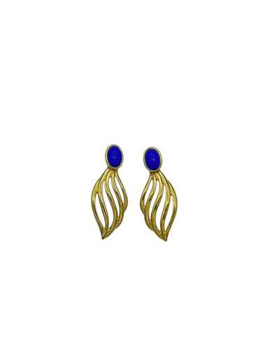 Monet Blue Cabochon Gold Dangle Pierced Earrings