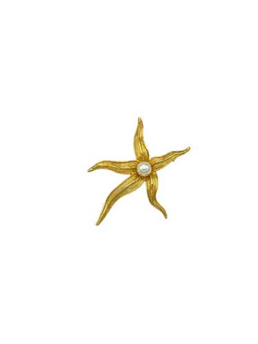 Gold Starfish Pearl Center Vintage Brooch by Craft