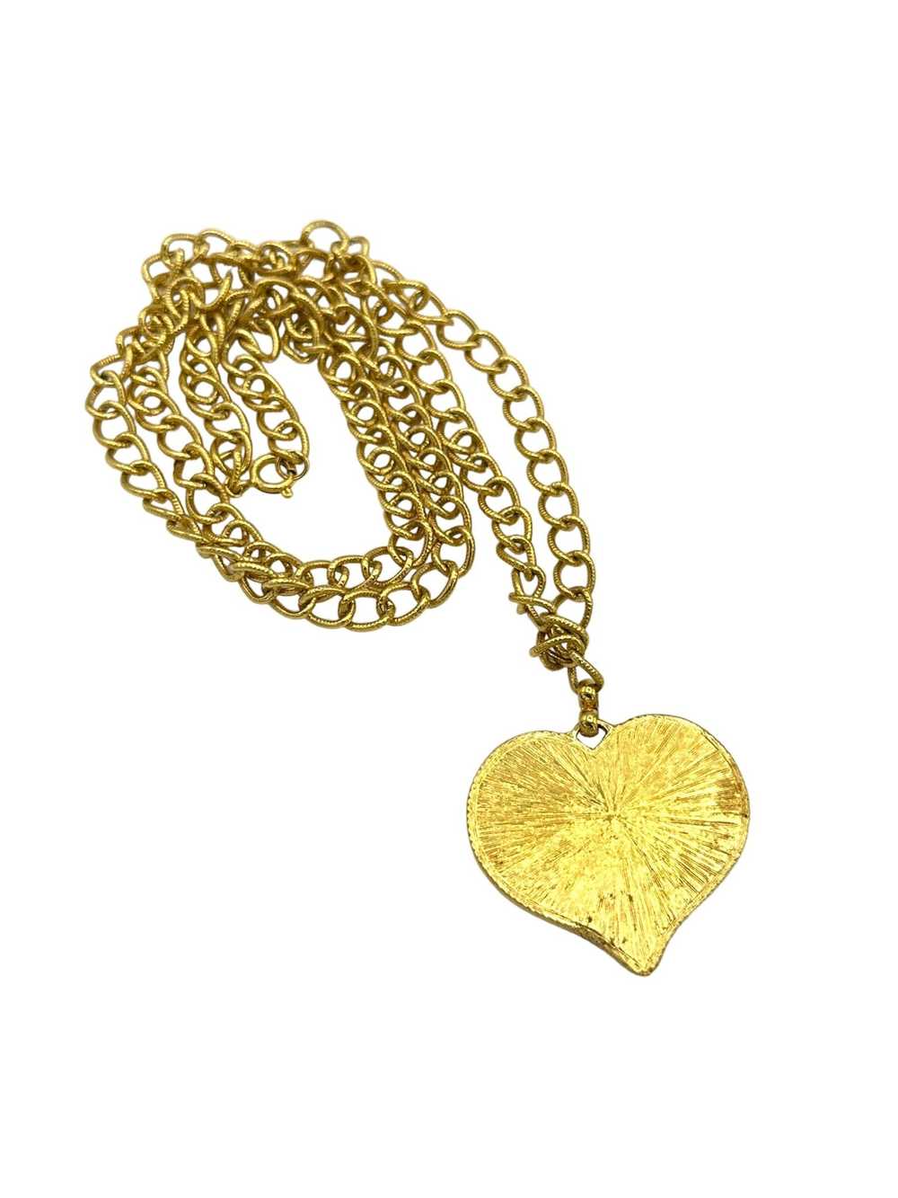 Gold Quilted Textured Rhinestone Heart Pendant - image 6