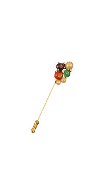 Gold Multi-Cabochon & Pearl Crystal Stick Pin