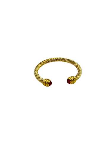 Gold Twisted Open Cuff Bracelet Red Jewel Ends
