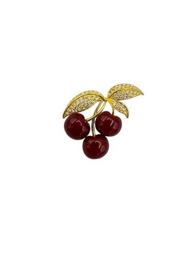 Gold Joan Rivers Red Cherries Vintage Brooch
