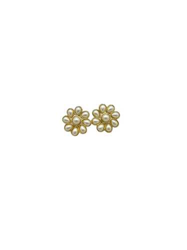 Monet Pearl Flower Clip-On Gold Earrings