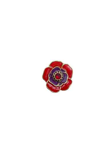 Gold Classic Liz Claiborne Red Enamel Flower Vinta