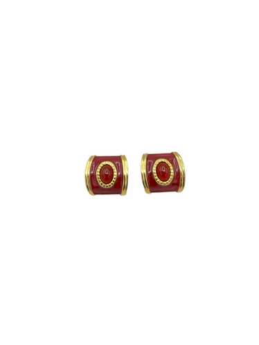 Avon Gold Red Enamel Cabochon Clip-On Earrings