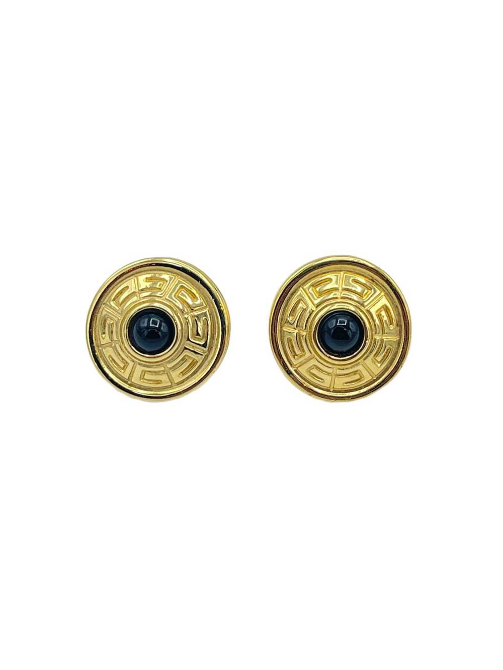 Givenchy Round Vintage Black Cabochon Pierced Ear… - image 2