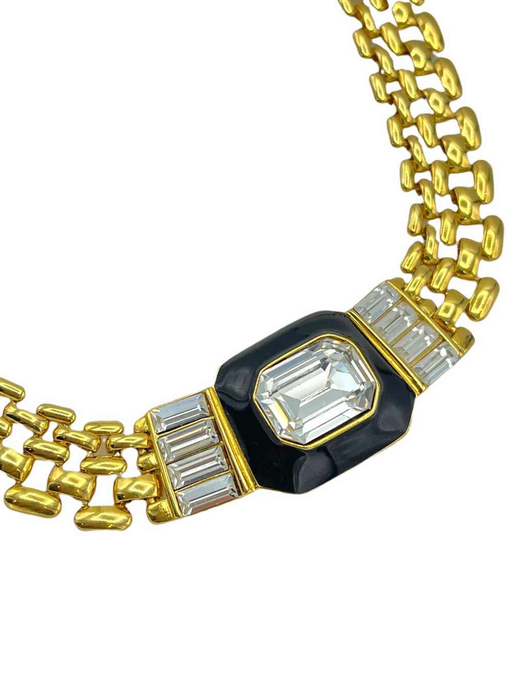 Trifari Gold Link Necklace with Large Black Ename… - image 5