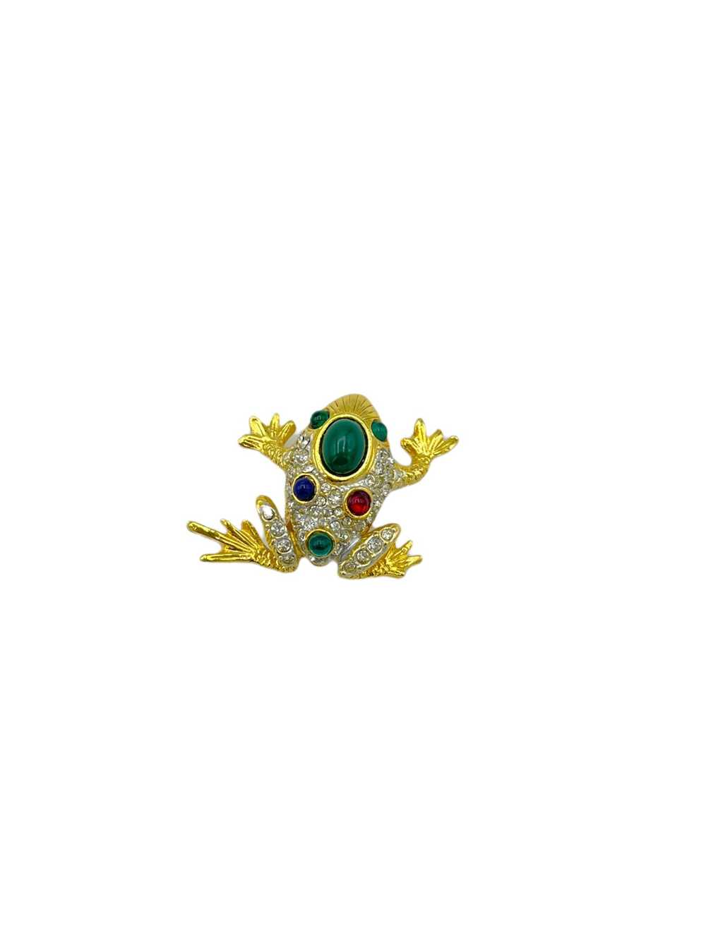 Designer Gold & Cabochon Petite Frog Vintage Broo… - image 1