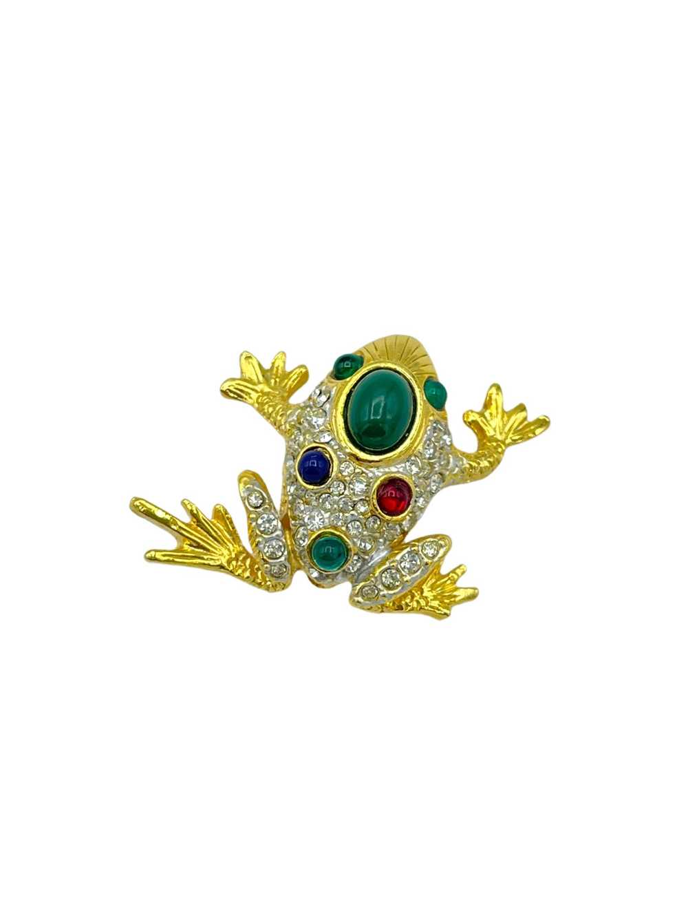 Designer Gold & Cabochon Petite Frog Vintage Broo… - image 3