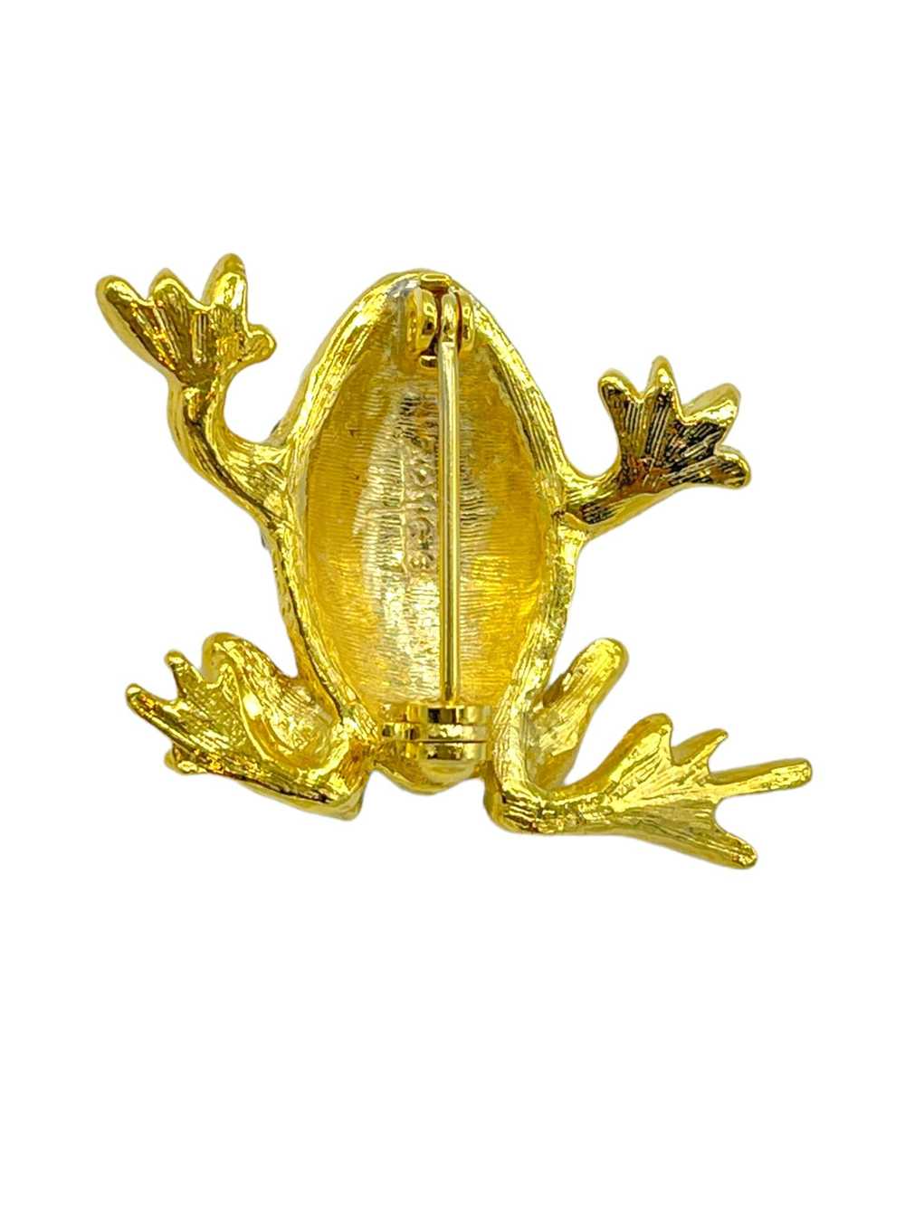 Designer Gold & Cabochon Petite Frog Vintage Broo… - image 4