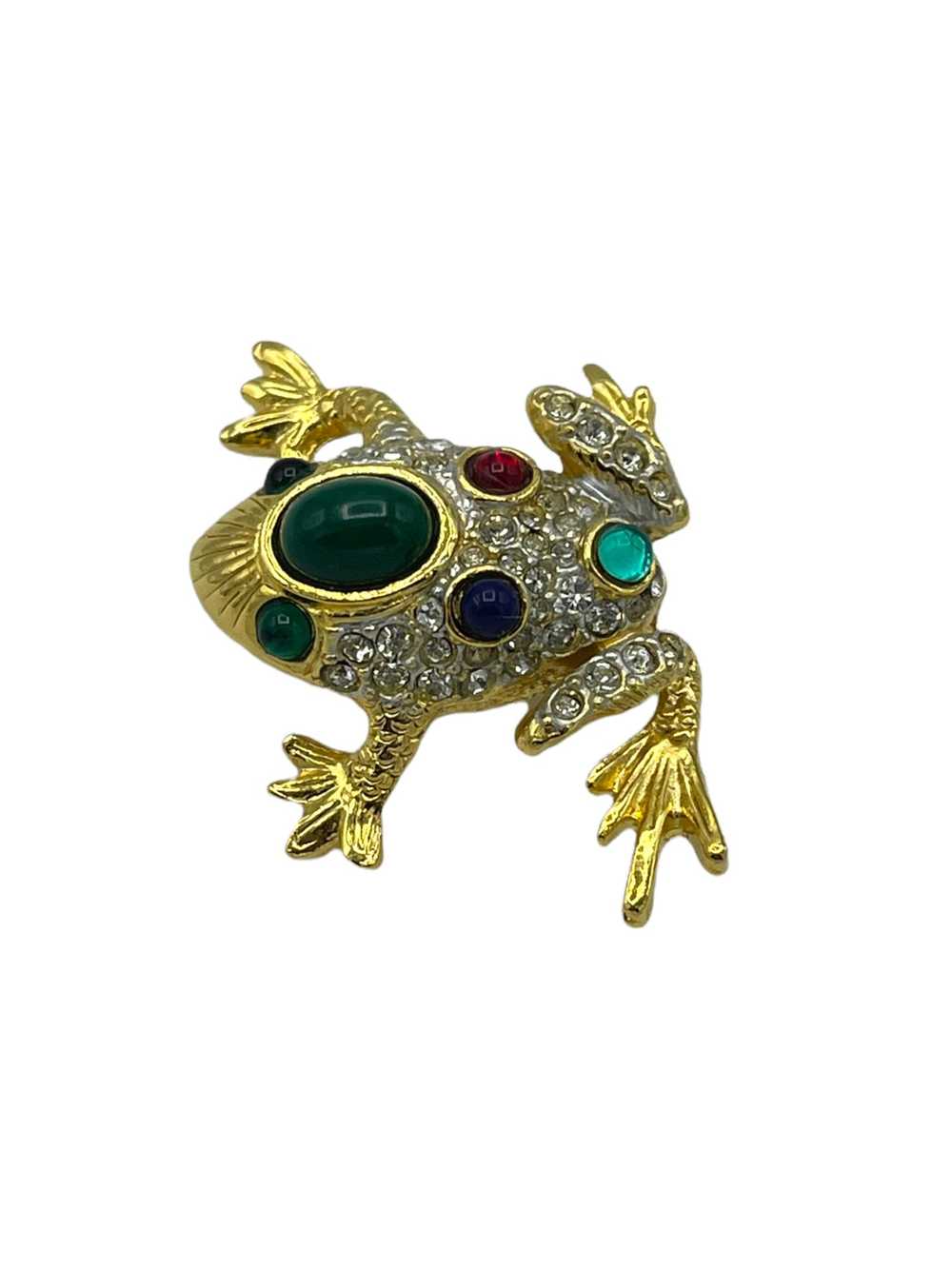 Designer Gold & Cabochon Petite Frog Vintage Broo… - image 5