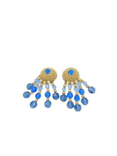 Napier Gold Circle Blue Crystal Dangle Clip-On Vin