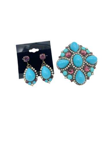 Hobe Turquoise Blue and Purple Brooch & Earring Je