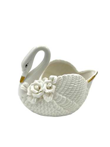 White Swan Porcelain Vintage Vase Trinket Dish