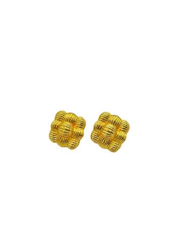 Fendi Square Gold Weave Vintage Pierced Earrings