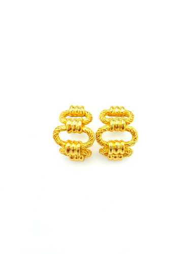 Christian Dior Gold Chain Link Half Chunky Hoop V… - image 1