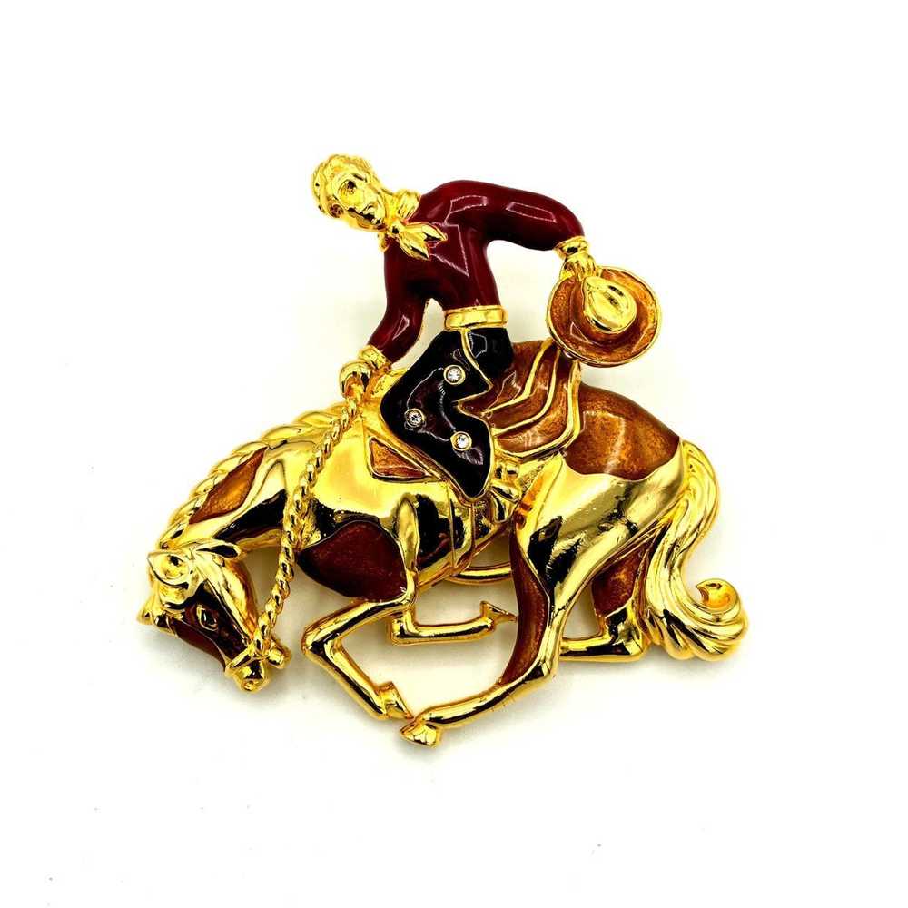 Bob Mackie Enamel Cowboy Vintage Brooch & Scarf R… - image 5