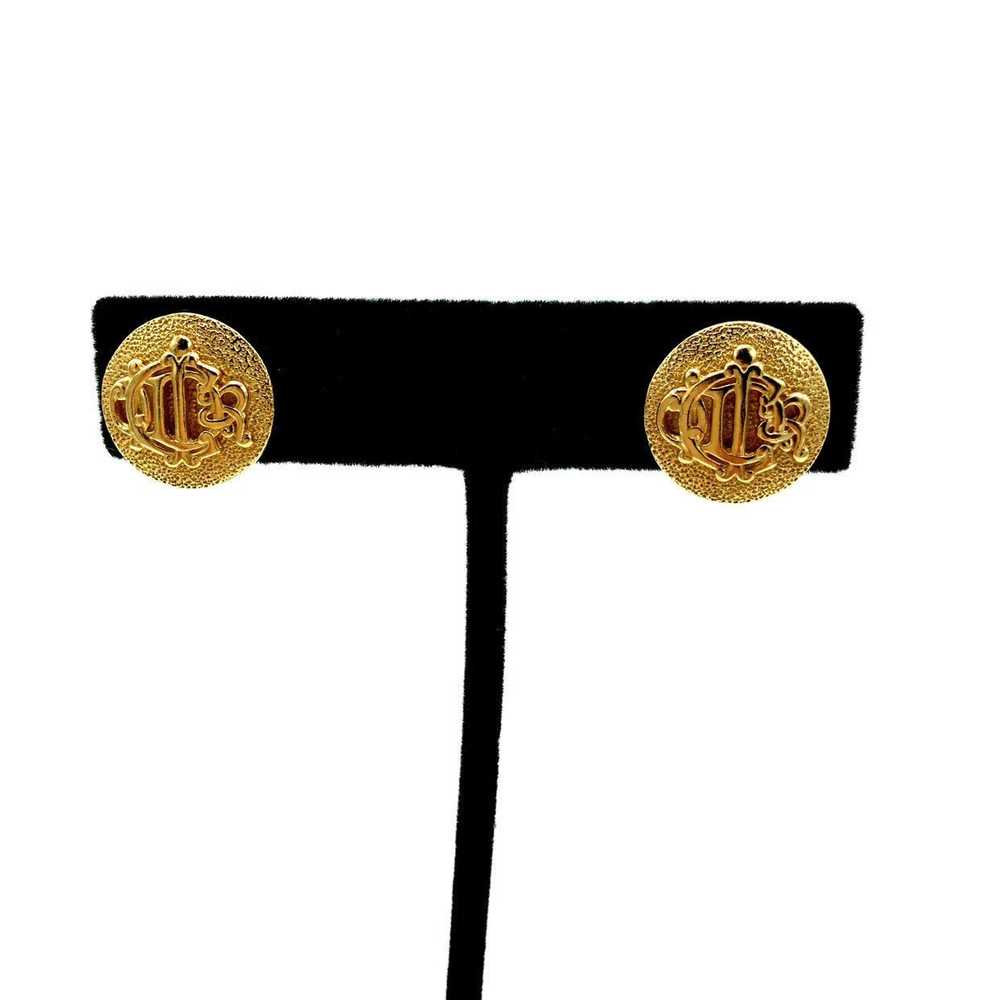 Christian Dior Gold Logo Monogram Vintage Clip-On… - image 3