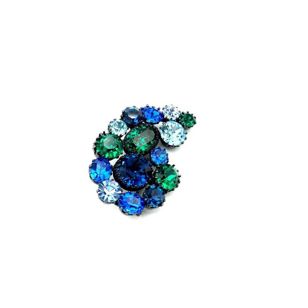 Austria Art Deco Blue Green Rhinestone Paisley Vi… - image 2