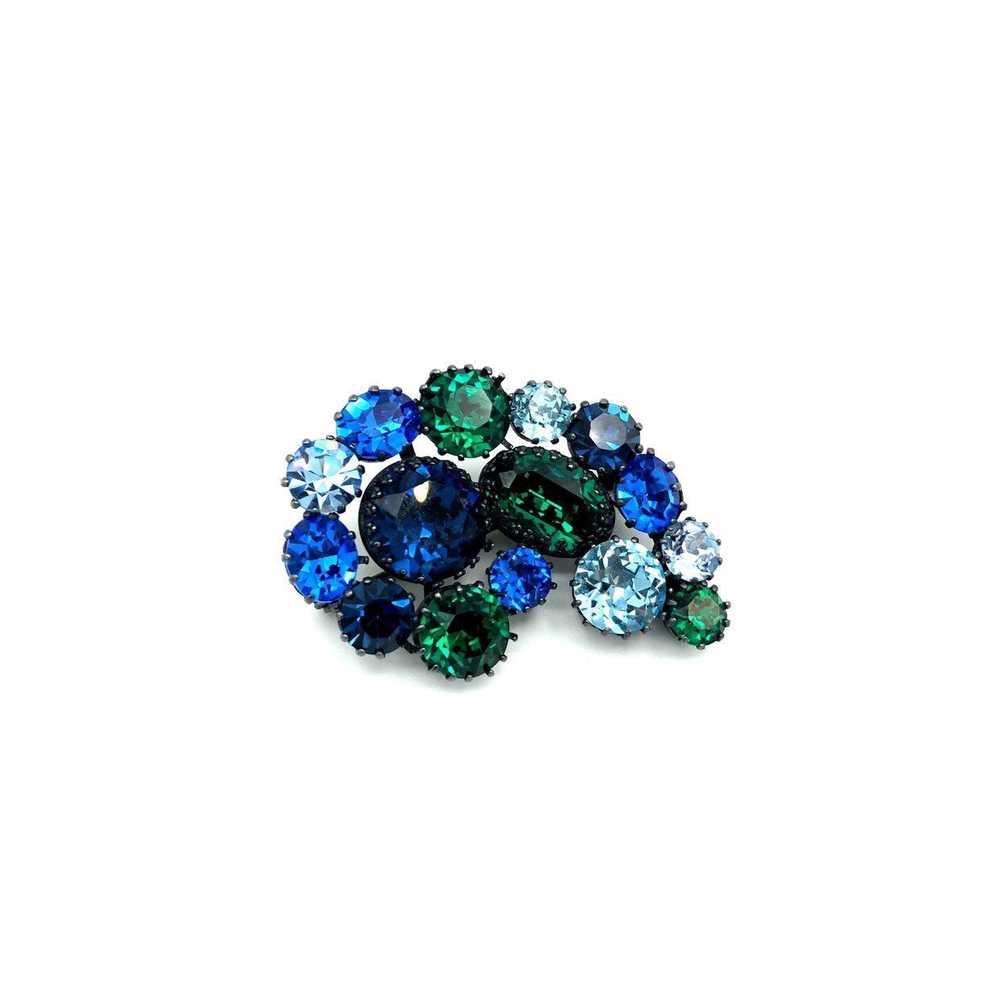 Austria Art Deco Blue Green Rhinestone Paisley Vi… - image 4