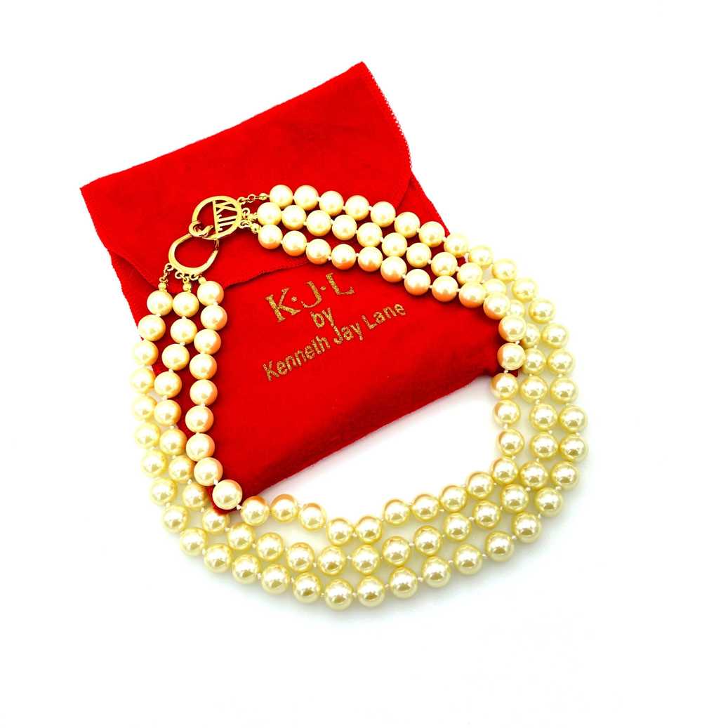 Kenneth Jay Lane Three Strand White Pearl KJL Nec… - image 4