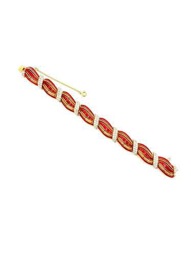 Gold Vintage Trifari Red Enamel Bow Rope Bracelet - image 1