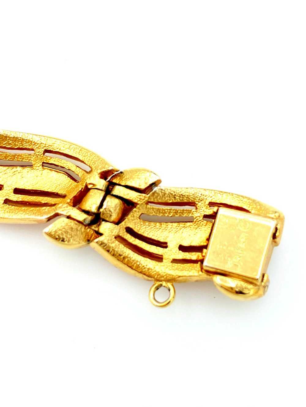 Gold Vintage Trifari Red Enamel Bow Rope Bracelet - image 6