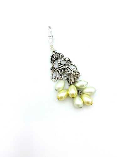 Silver Art Deco Pearl & Rhinestone Charm - image 1