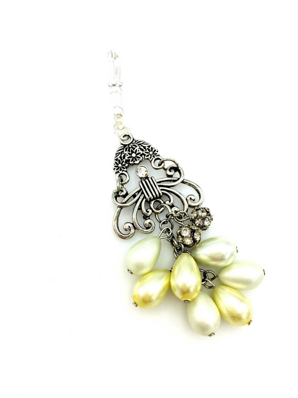 Silver Art Deco Pearl & Rhinestone Charm - image 4