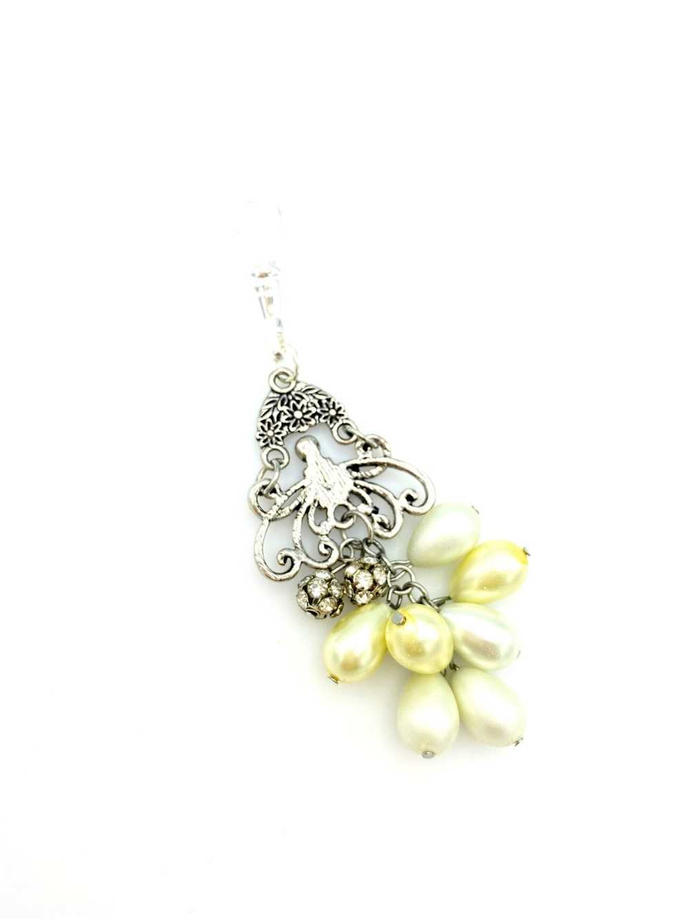 Silver Art Deco Pearl & Rhinestone Charm - image 5