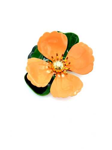 Sarah Coventry Orange Tahitian Enamel Flower Vinta