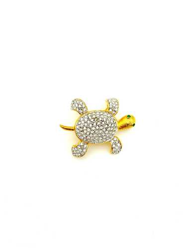 Joan Rivers Gold Rhinestone Pave Turtle Brooch Pin