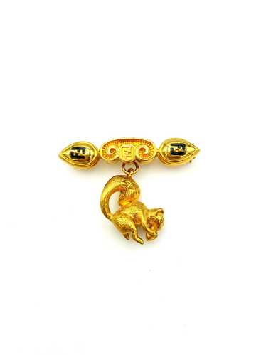 Fendi Iconic Gold Logo Squirrel Charm Vintage Broo