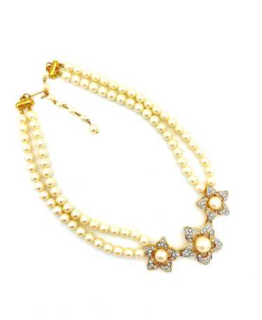 Marvella Two Strand Pearl Necklace Floral Rhinesto