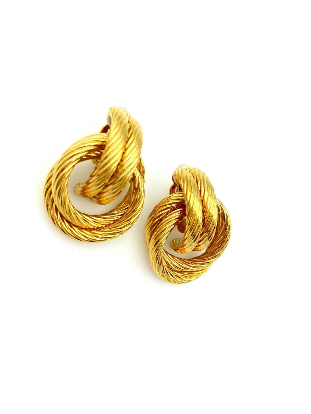 Givenchy Gold Twisted Knot Vintage Clip-On Earrin… - image 3